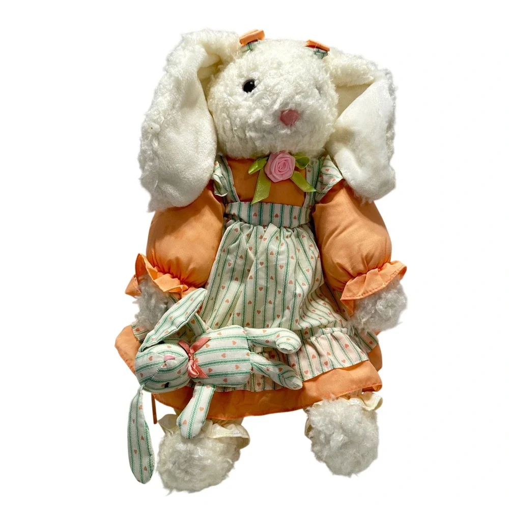 Vintage‎ 1995 Fordlet International Plush Bunny Rabbit Peach Striped Dress 18 in